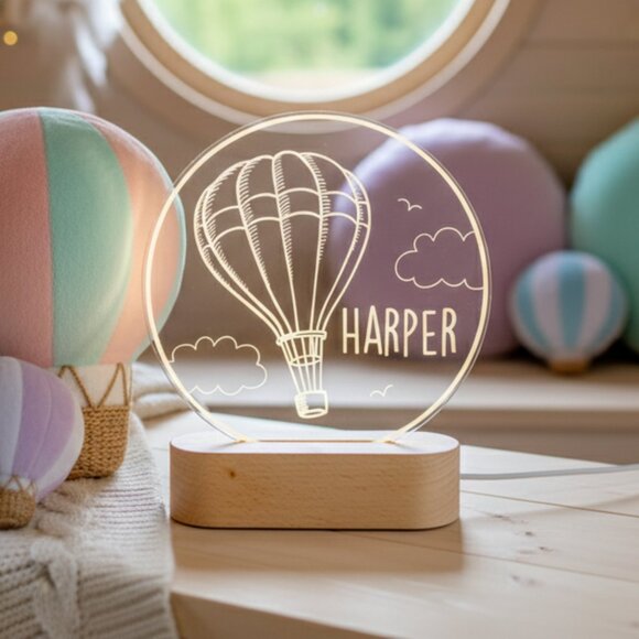 Personalized Hot Air Balloon Night Light – Custom LED Lamp for Kids - Picture 8 of 8